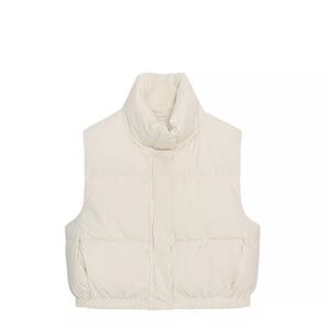 Zara Coated Cream Cropped Puffer Vest